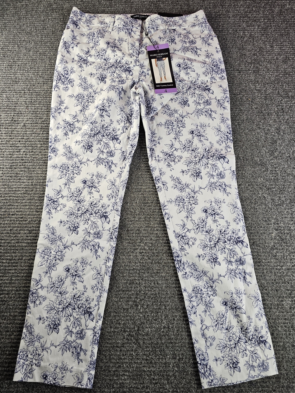 Mario Serrani White Pants with Blue Floral Print